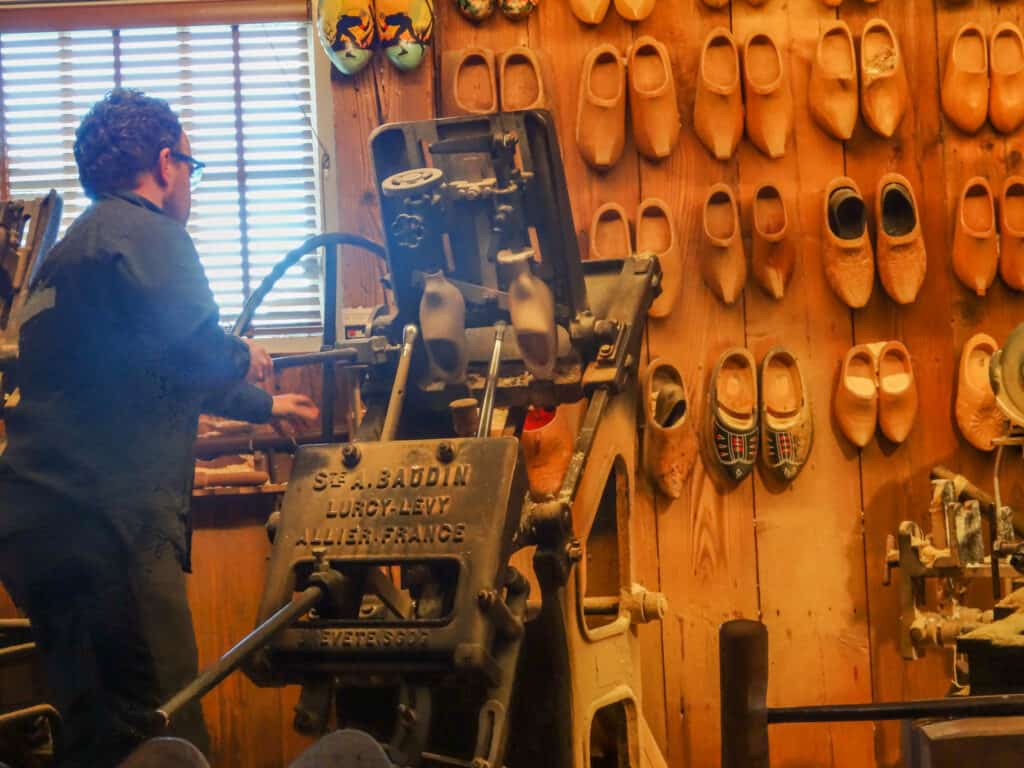 Dutch wooden shoe workshop demonstration