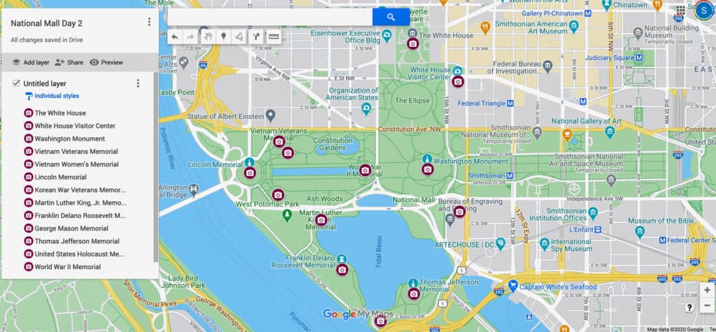 National Mall in Washington - Day 2 Walking Map